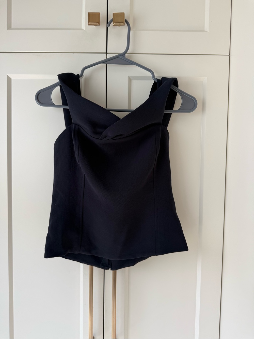 Sleek Black Draped Neck Women’s Top